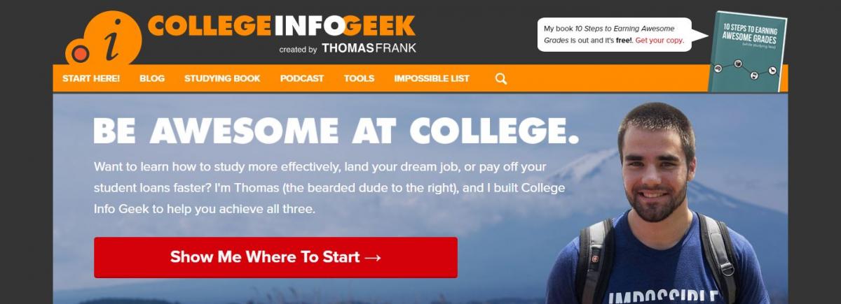 screenshot of the front page of College Info Geek (blog)